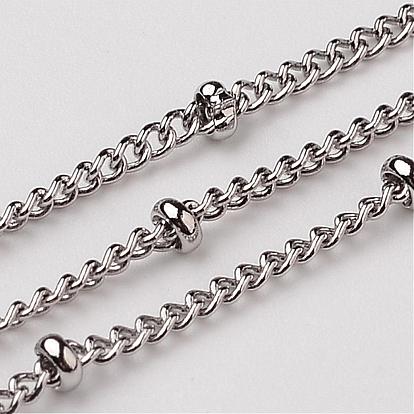 304 Stainless Steel Twisted Chains Curb Chains, Satellite Chains, Decorative Chains, Soldered, with Rondelle Beads