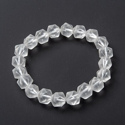 Frosted Glass Beads Stretch Bracelets, Faceted, Polygon