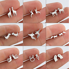 Adorable Stainless Steel Animal Stud Earrings for Women - Fashionable and Unique Dinosaur Rabbit Ear Jewelry