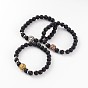Bracelets extensibles en pierre de lave naturelle, avec des perles en alliage de lion et des accessoires en laiton, 59mm