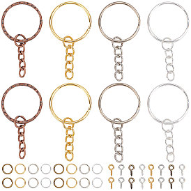 SUNNYCLUE Iron Split Key Rings and Screw Eye Pin Peg Bails, Keychain Clasp Findings, with Iron Open Jump Rings