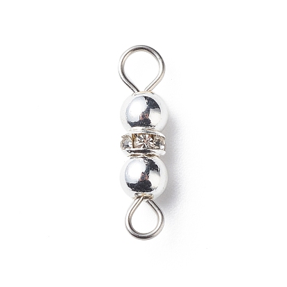 Electroplate Non-magnetic Synthetic Hematite Connector Charms, with Brass Crystal Rhinestone and Stainless Steel Color Tone 304 Stainless Steel Loops, Round