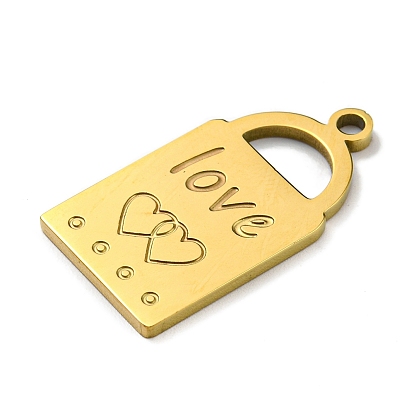 Placage ionique (ip) 316l pendentifs chirurgicaux en acier inoxydable, , cadenas avec charme mot amour