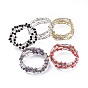 Cinq boucles de bracelets de mode, avec des perles de verre rondelles, fer perles d'entretoise, laiton perles de tubes et de fils d'acier de la mémoire