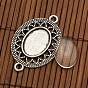 Tibetan Style Alloy Connector Cabochon Bezel Settings and Oval Transparent Glass Cabochons, Tray: 13x18mm, 39x26mm, Hole: 3mm, Glass Cabochons: 18x13mm