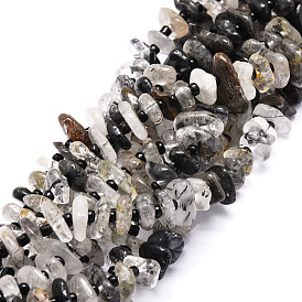 Naturel noir quartz rutile brins de perles, nuggets