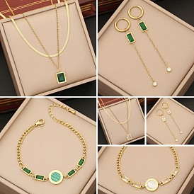 Green Square Necklace Set - Stainless Steel Jewelry for Trendy Collarbone Look N1145