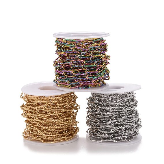 304 Stainless Steel Paperclip Chains, Faceted, with Spool, Unwelded