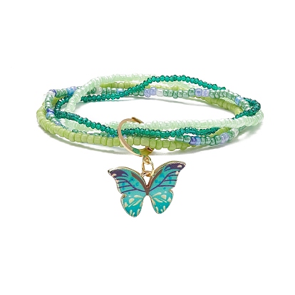Стеклянные бусины бисерные многорядные браслеты, сплав эмаль бабочка шарм стрейч браслеты для женщин