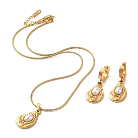 Larme 304 ensemble de bijoux en acier inoxydable, Boucles d'oreilles créoles et collier pendentif en perles de plastique