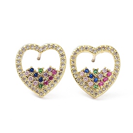 Heart Earrings for Valentine's Day, Brass Micro Pave Cubic Zirconia Stud Earrings