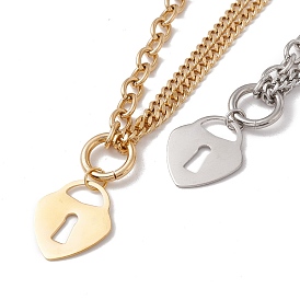 Collier pendentif cadenas coeur pour femme, Collier 304 en acier inoxydable