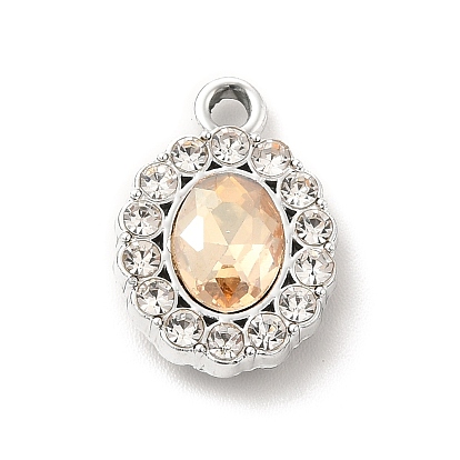 UV Plating Alloy Pendants, with Crystal Rhinestone and Glass, Oval Charms