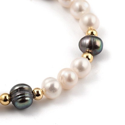 Bracelets perlés, avec des perles de culture d'eau douce naturelles, fermoirs à ressort en laiton doré et breloques étoiles