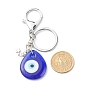 Alloy Keychains, with Tibetan Style Alloy Pendants and Handmade Lampwork Pendants, Teardrop with Evil Eye & Moon with Star