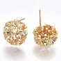 Brass Stud Earring Findings, Nickel Free, Real 18K Gold Plated