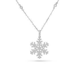 TINYSAND Christmas 925 Sterling Silver Cubic Zirconia Snowflake Pendant Necklaces, with Cable Chain, 19 inch