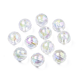 UV Plating Transparent Rainbow Iridescent Acrylic Beads, Faceted Round