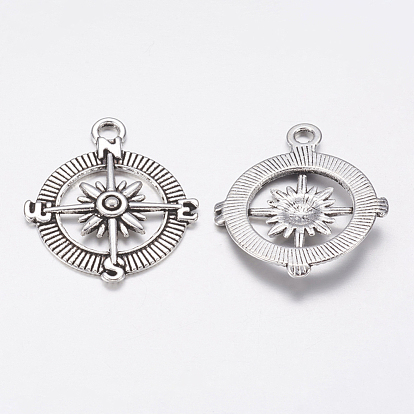 Tibetan Style Alloy Compass Pendants, Cadmium Free & Lead Free, 30x25x3mm, Hole: 2.5mm