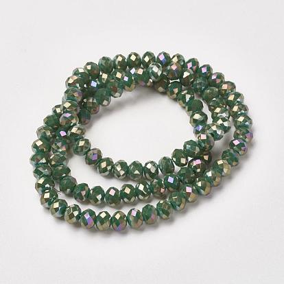 Plaquer des brins de perles de verre opaques, plein arc-en-plaqué, facette, rondelle