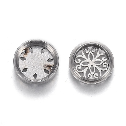 304 Stainless Steel Diffuser Locket Aromatherapy Essential Oil, with Perfume Pad, Perfume Button for Face Mask, Flat Round with Flower