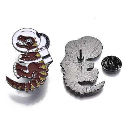 Alloy Brooches, Enamel Pin, with Brass Butterfly Clutches, Dinosaur, Gunmetal