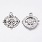 Tibetan Style Alloy Compass Pendants, Cadmium Free & Lead Free, 30x25x3mm, Hole: 2.5mm