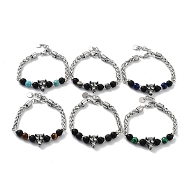Bracelets de perles de pierres précieuses mélangées de loup avec fermoirs à griffes de homard en acier inoxydable
