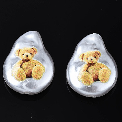 3D Printed ABS Plastic Imitation Pearl Beads, Teardrop with Bear