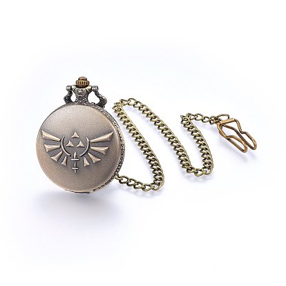 Alliage quartz montres de poche, avec des chaînes de fer, rond plat avec mot zelda