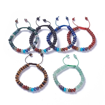 Nylon réglable bracelets cordon tressé de perles, avec des perles de pierre mélangées naturelles et synthétiques et des alliages
