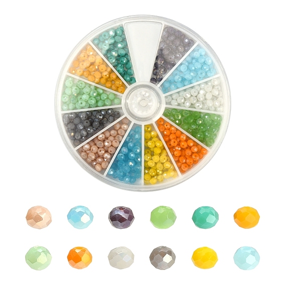 480piezas 12 colores hilos de perlas de vidrio facetado, imitación de jade, rondo