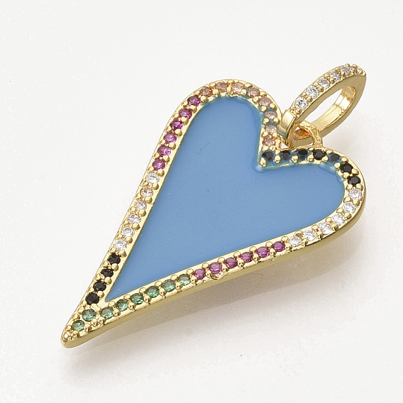 Golden Plated Brass Micro Pave Cubic Zirconia Pendants, with Enamel, Heart