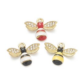 Alloy Enamel Pendants, with Crystal Rhinestone, for DIY Accessories, Bees, Light Gold, Lead Free & Cadmium Free