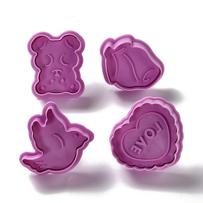 Cortadores de galletas de plástico para mascotas con el tema del día de san valentín, con mango de prensa de hierro, oso, pájaro, corazón con palabra amor y rosa
