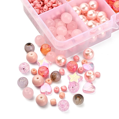 DIY Beads Jewelry Making Finding Kit, Including Imitation Jade & Crackle & Heart & Star & Round Acrylic & Glass Beads