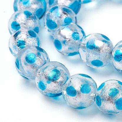 Perles de verre au chalumeau fait main, ronde, motif de points de polka