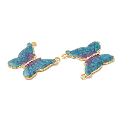 304 Stainless Steel Pave Crystal Rhinestone Pendants, with Enamel, Butterfly Charms, Real 18K Gold Plated