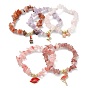 Bracelet extensible perlé avec éclats de pierres précieuses mélangées naturelles et synthétiques, Breloques en alliage d'émail, bracelet à thème de la saint-valentin