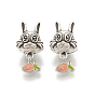 Alloy European Bunny Dangle Charms, Large Hole Pendants, with Enamel, Rabbit with Carrot Charms, Light Salmon