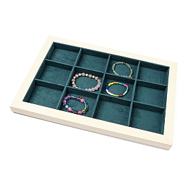 12 plateau d'affichage de bijoux en tissu microfibre rectangle à grilles, support organisateur de bijoux avec base en bois de pin blanc, pour bracelets colliers boucles d'oreilles rangement