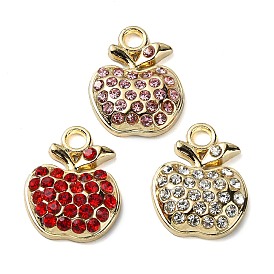 Golden Rack Plating Alloy Rhinestone Pendants, Nickel Free, Apple Charm