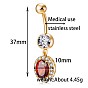 Piercing Jewelry, Brass Cubic Zirconia Navel Ring, Belly Rings, with Surgical Stainless Steel Bar, Cadmium Free & Lead Free, Oval