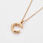 304 Stainless Steel Initial Pendant Necklaces, with Cable Chain and Lobster Claw Clasps, Letter C