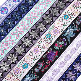 Rubans de polyester de broderie de style ethnique, ruban jacquard, accessoires du vêtement, motif de fleur