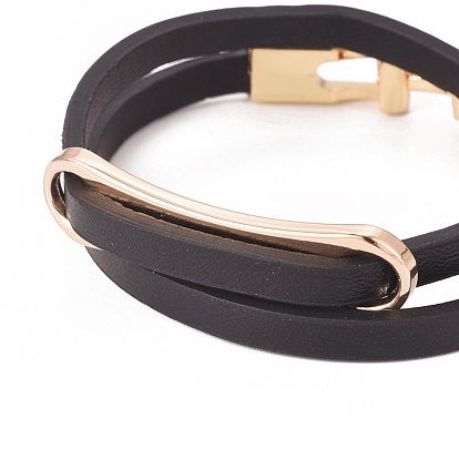 Imitation Leather Wrap Bracelets, 2-Loops, with Oval Alloy Links and Clasps