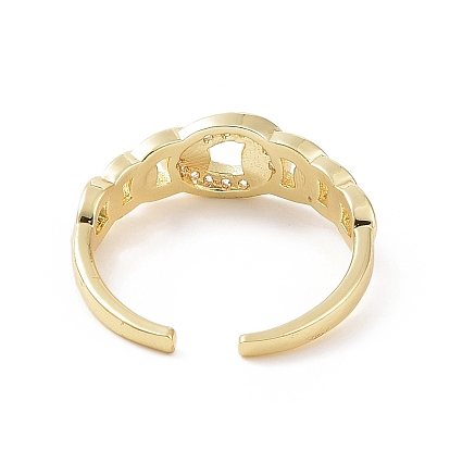 Anillo de puño abierto con forma de cadenas de bordillo de circonita cúbica transparente, joyas de latón para mujer