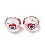 Perlas de vidrio transparentes, con esmalte, facetados, rondelle con patrón de mal de ojo
