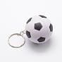 Plastic FootBall/Soccer Ball Keychain, with Alloy Key Findings, 91mm
