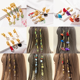 Accessoires pour cheveux en perles vintage avec pendentif coloré et bandeau en alliage tressé